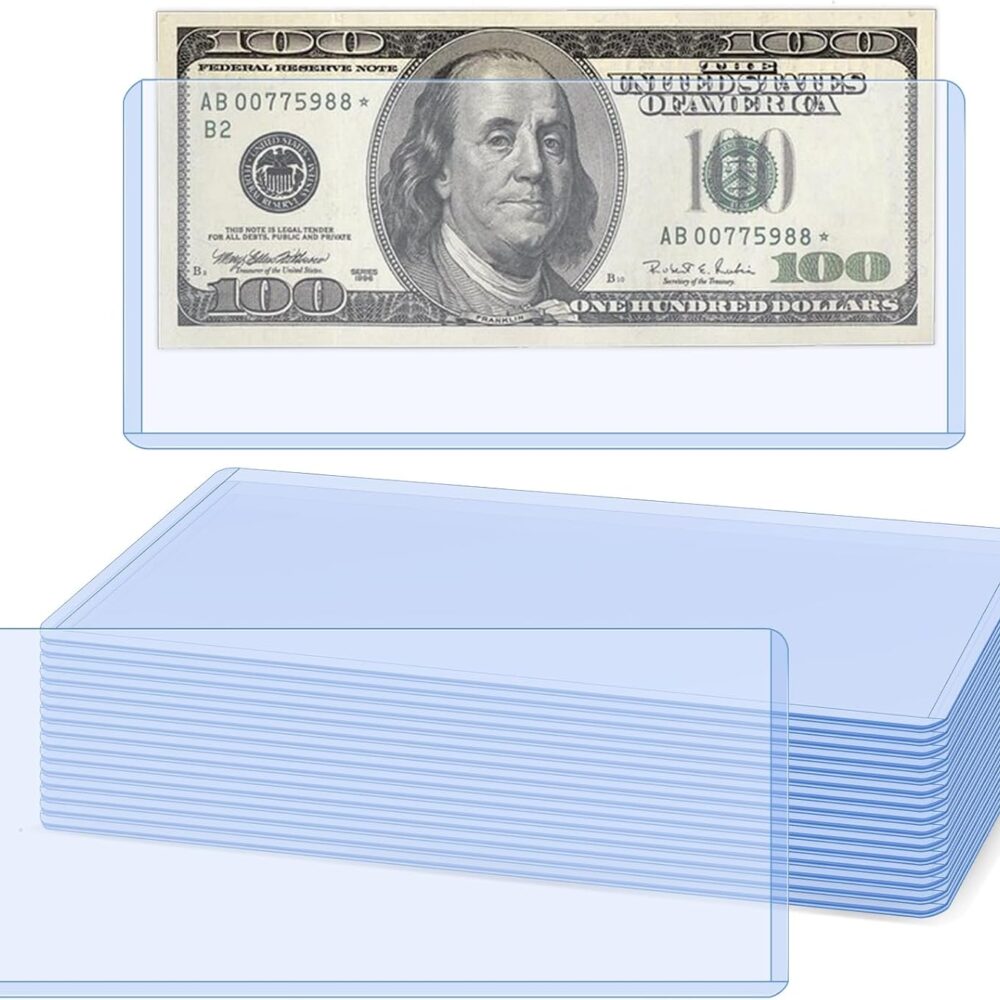 15 Pack Hard Plastic Clear Money Holders Dollar Bill Holders