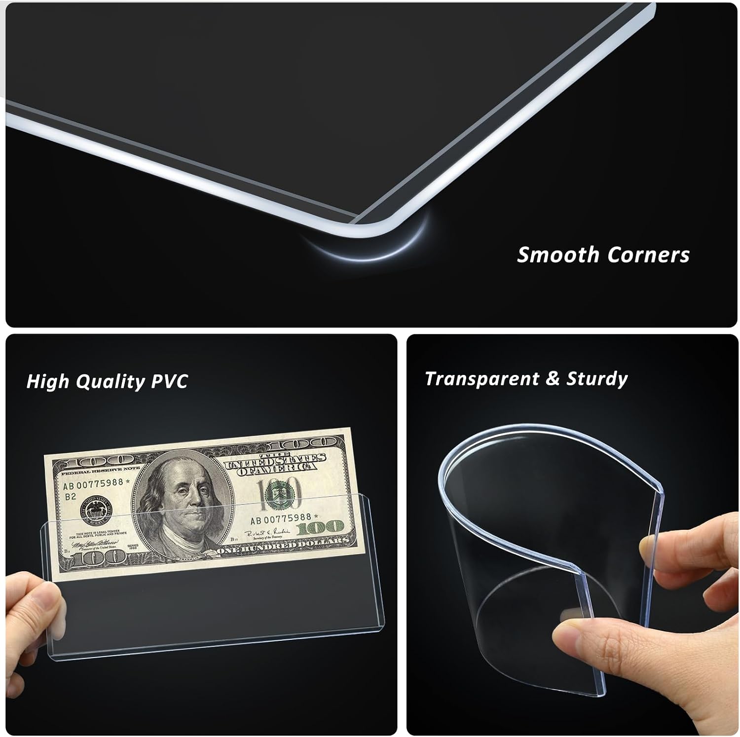 15 Pack Hard Plastic Clear Money Holders Dollar Bill Holders - Image 5