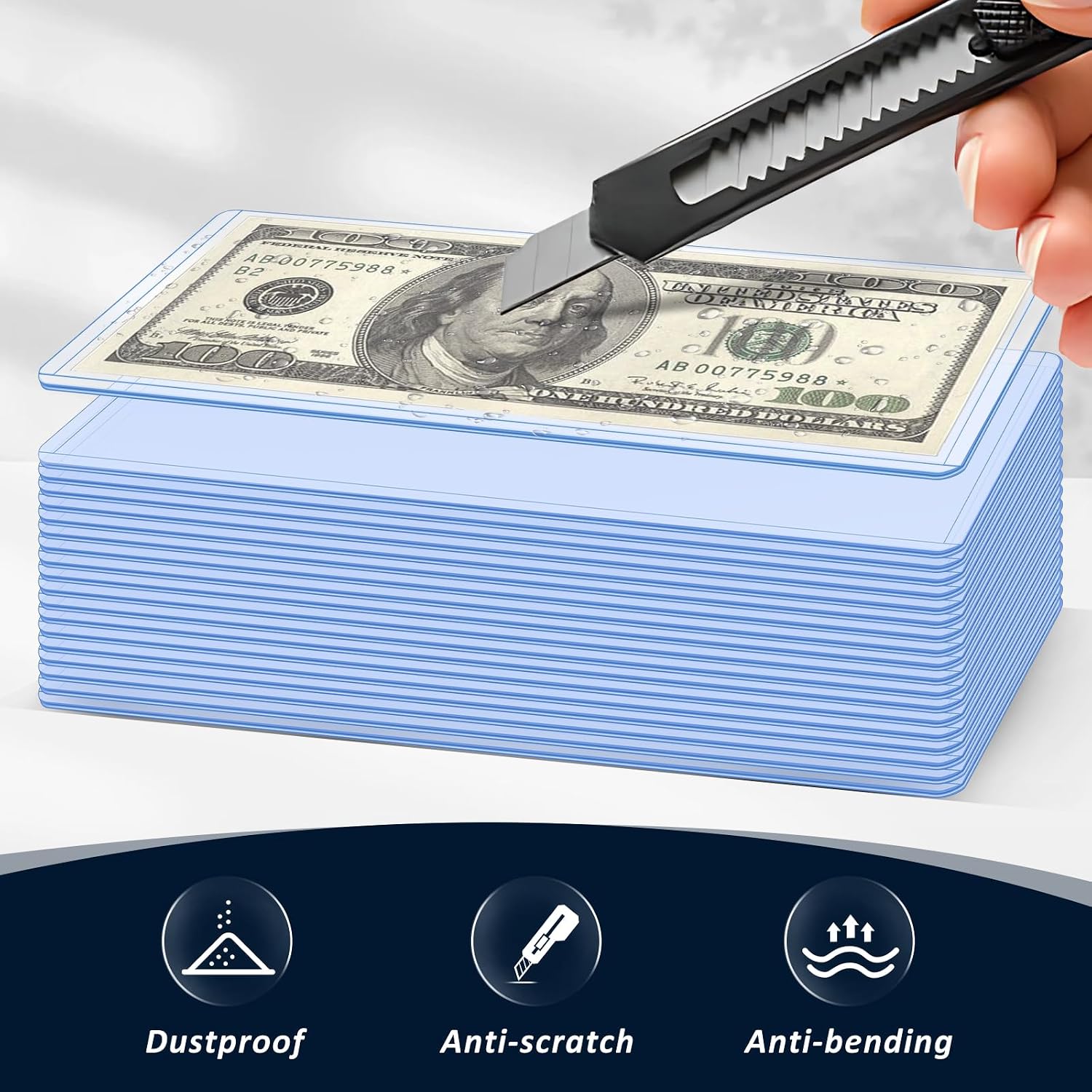 15 Pack Hard Plastic Clear Money Holders Dollar Bill Holders - Image 6