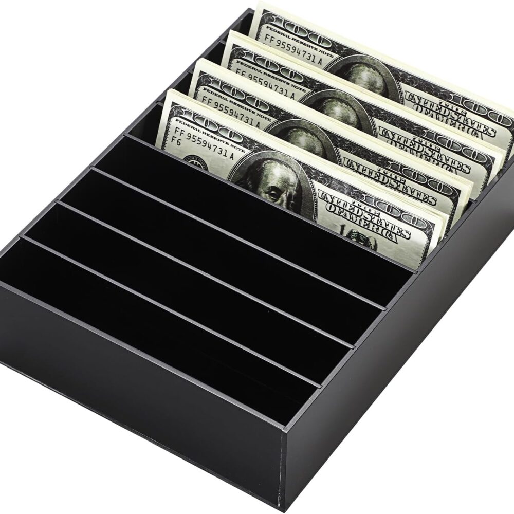 Hipiwe Cash Storage Tray Money Organizer with Removable Dividers, 8 Slots