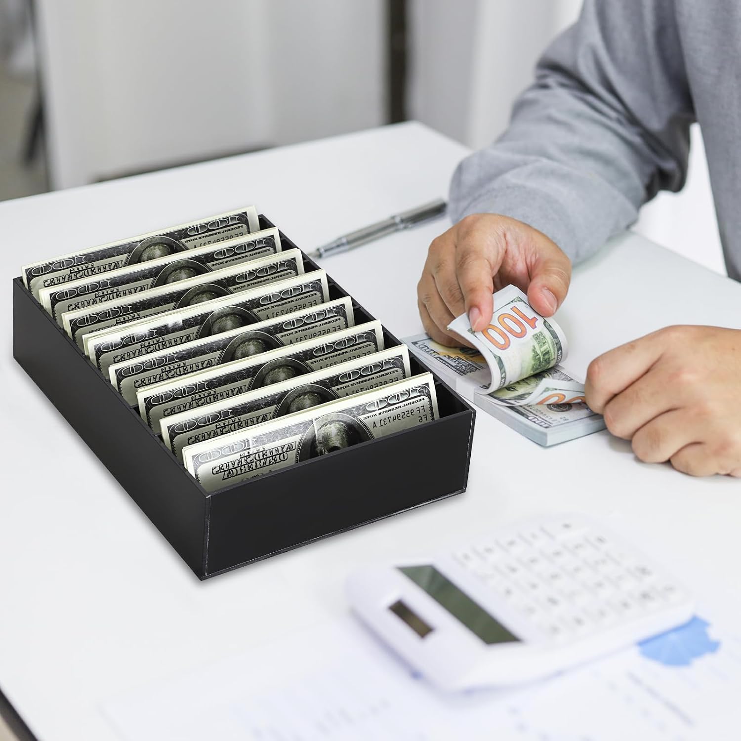 Hipiwe Cash Storage Tray Money Organizer with Removable Dividers, 8 Slots - Image 4