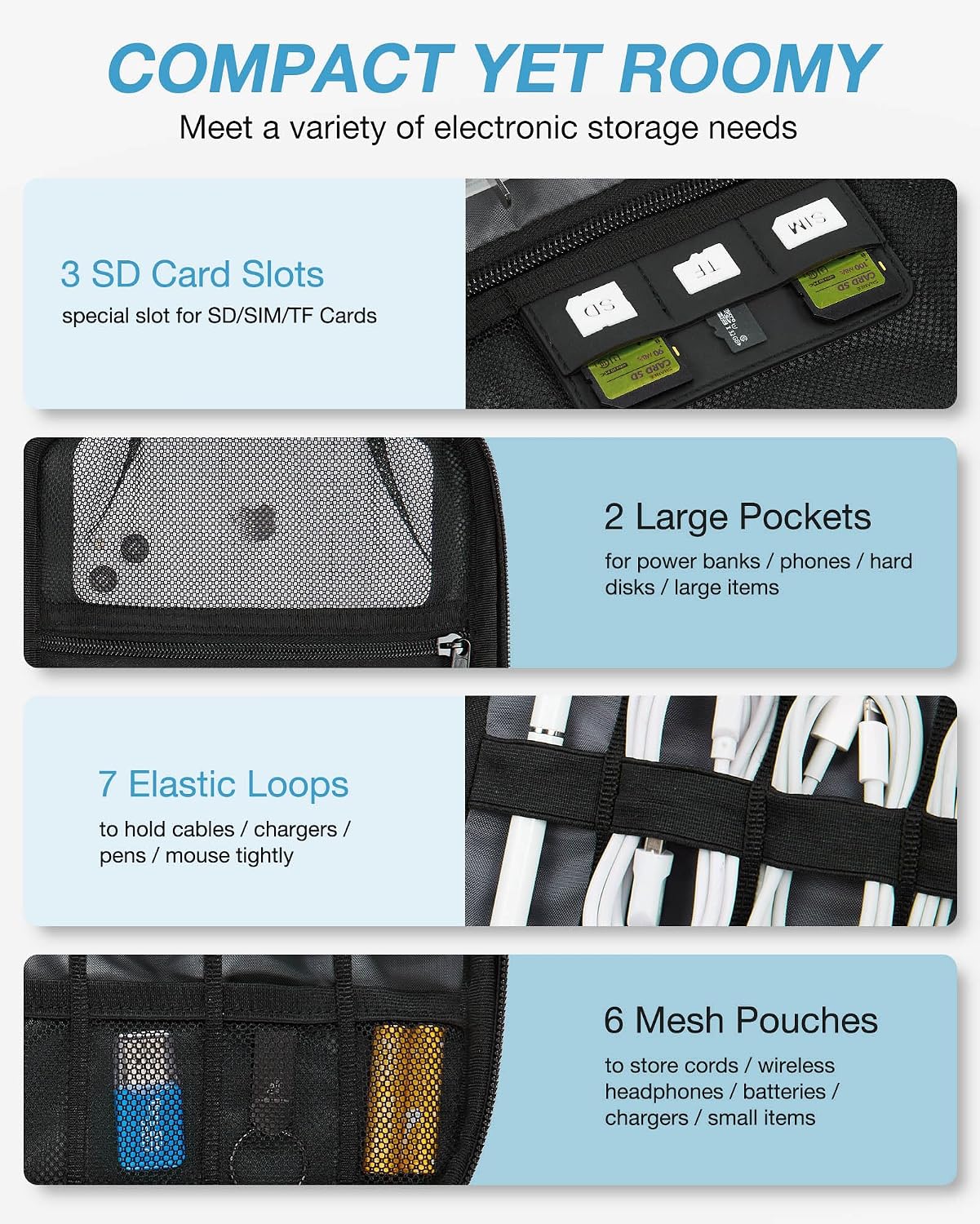 BAGSMART Large Electronic Organizer Travel Case for Tech Accessories, Black - Image 3