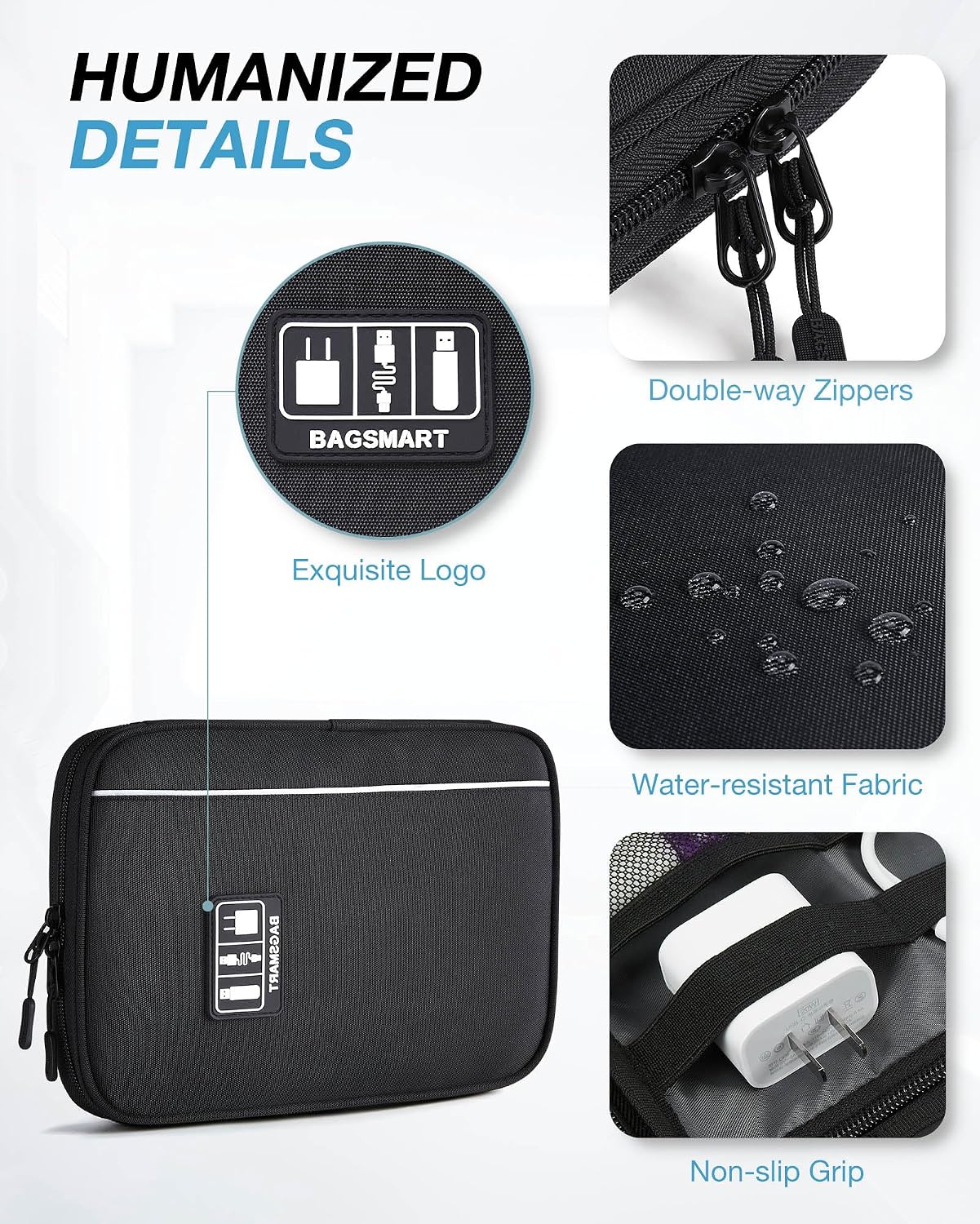 BAGSMART Large Electronic Organizer Travel Case for Tech Accessories, Black - Image 4