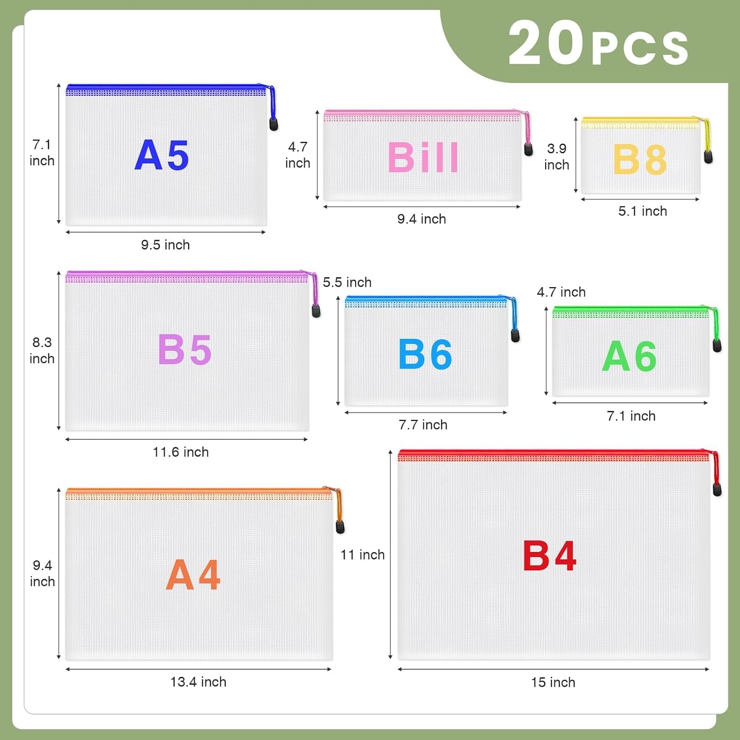 20pcs Mesh Zipper Pouch Bags, 8 Sizes Zipper Pencil Pouch for Organizing - Image 2